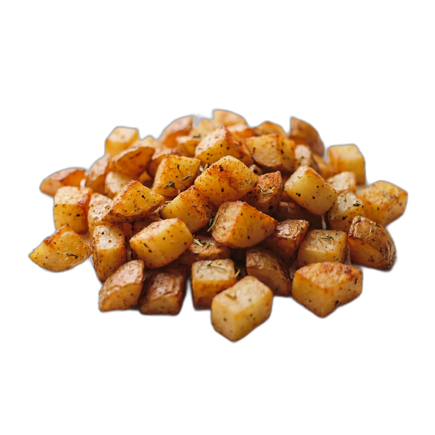 A scattered pile of seasoned crispy potatoes